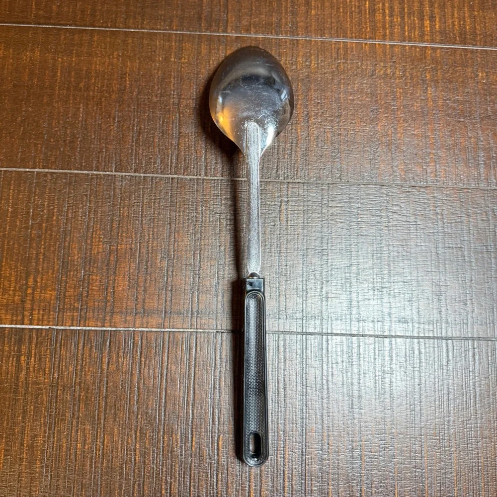 Vintage EKCO USA Stainless Steel Basting Spoon Black Plastic Handle 12 Inch